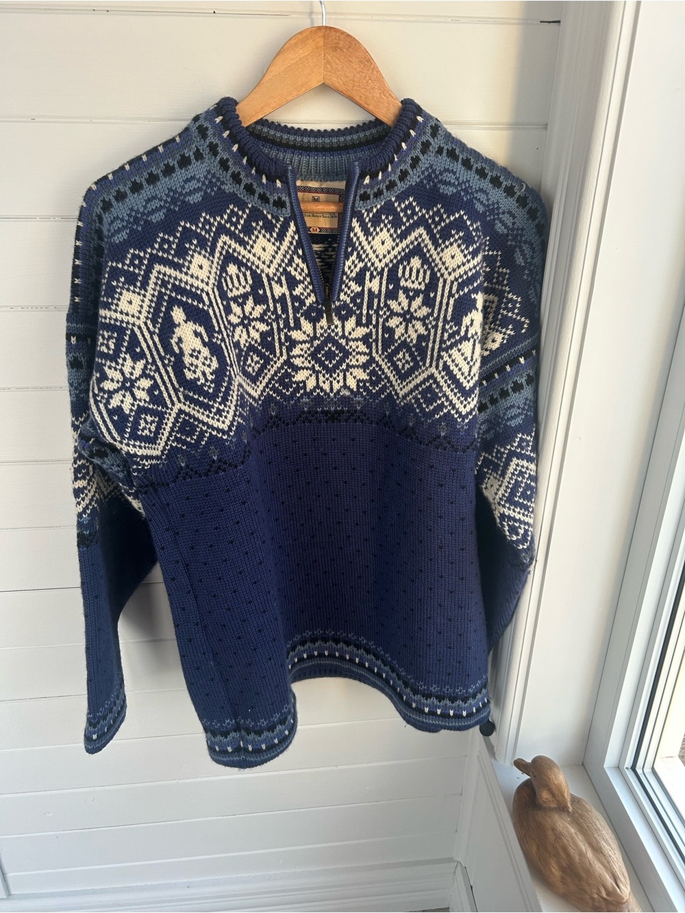 Dale of Norway Wool Nordic Quarter Zip Sweater Blue Cream Medium Made in Norway